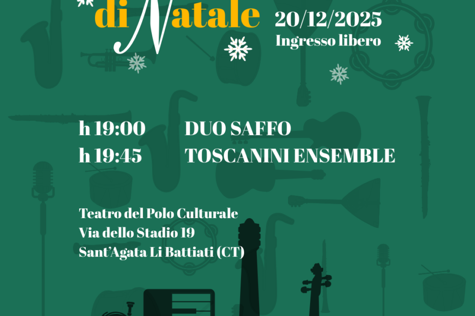 20 dicembre 2025 Gran Concerto Di Natale con il "Duo Saffo" e il "Toscanini Ensemble" una serata magica con sonorità natalizie e Jazz