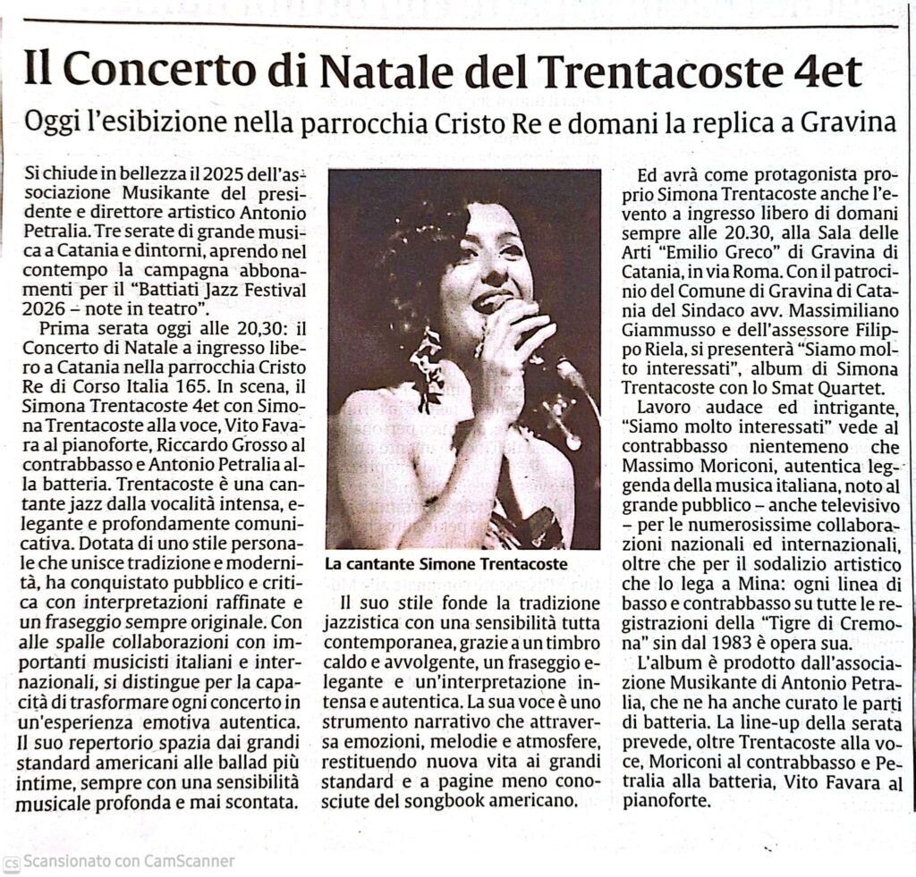Il Concerto di Natale del Trentacoste 4et chiude il 2025 di Musikante Si chiude in bellezza il 2025 dell’Associazione Culturale Musikante,
