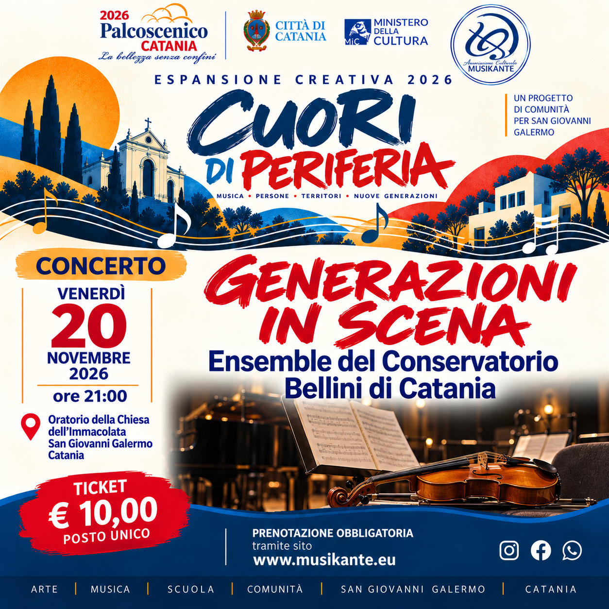 Locandina Generazioni in scena — Ensemble Bellini di Catania — 20 novembre 2026